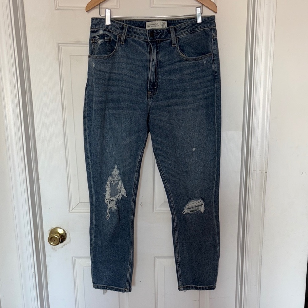 Abercrombie & Fitch Curve Love Distressed Mom Jeans